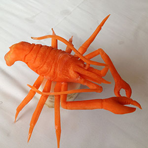 Prawn carved from carrot